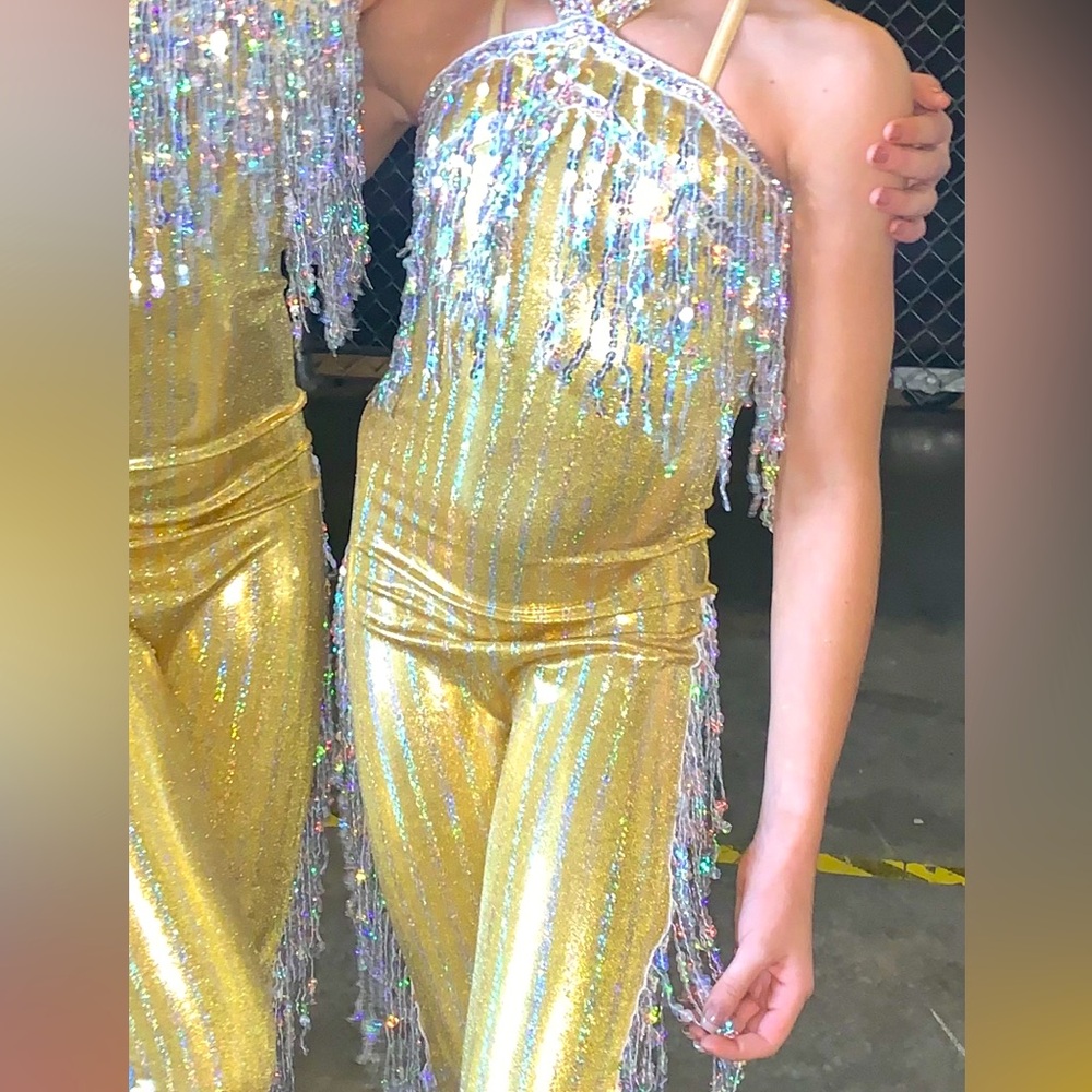 Gold Sequin Fringe Jumpsuit dance costume